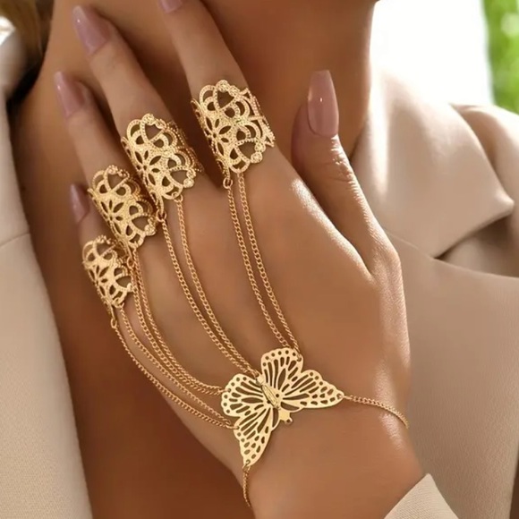 Gold butterfly ring bracelet 18k gold plated Bollywood style - Picture 3 of 3